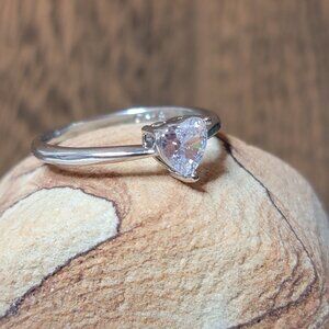 Crystal Heart Solitaire Ring - NEW - Size 9 - 18k white gold